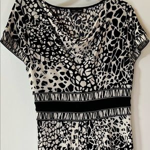 Black & White Short Sleeve Dress with Cowl Neckline